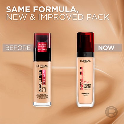 OAP MAKEUP ANSIKTE INFAILLIBLE FOUNDATION FÄRGPROV PÅ ARM MED VERTIKAL PRODUKT
